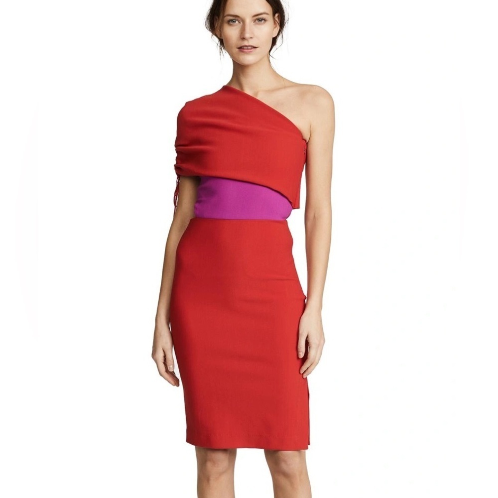 HANEY BRIANA ONE SHOULDER DRESS WITH RUCHED SLEEVE